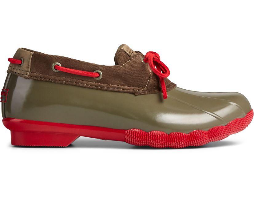 Sperry Saltwater 1-Eye Duck Boots - Women's Duck Boots - Green/Red [MI2403768] Sperry Top Sider Irel